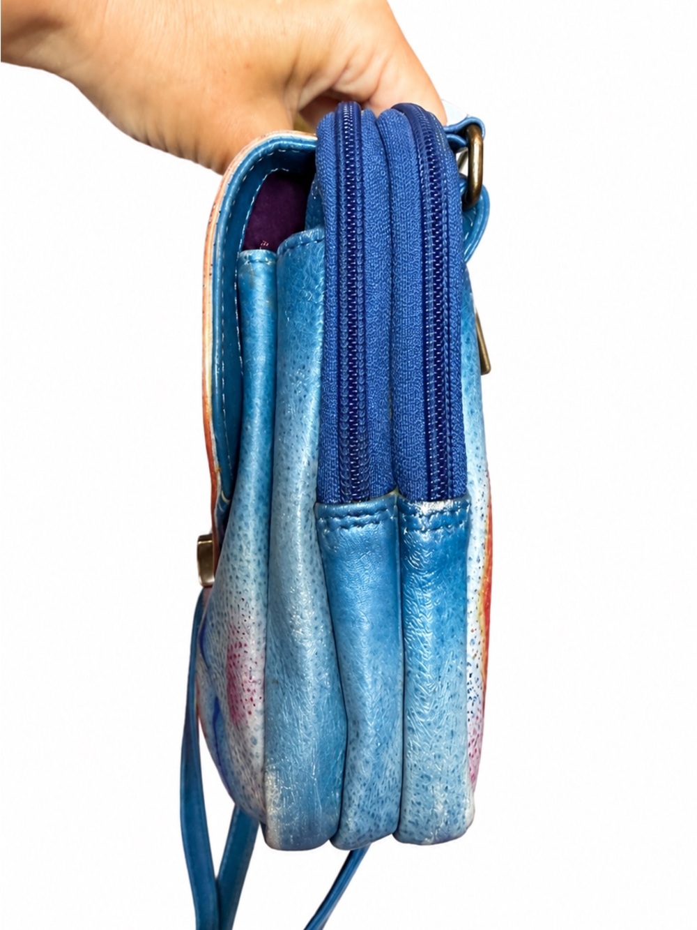 Anuschka Hand Painted Genuine Leather Abstract Art Crossbody Bag - Picture 8 of 13